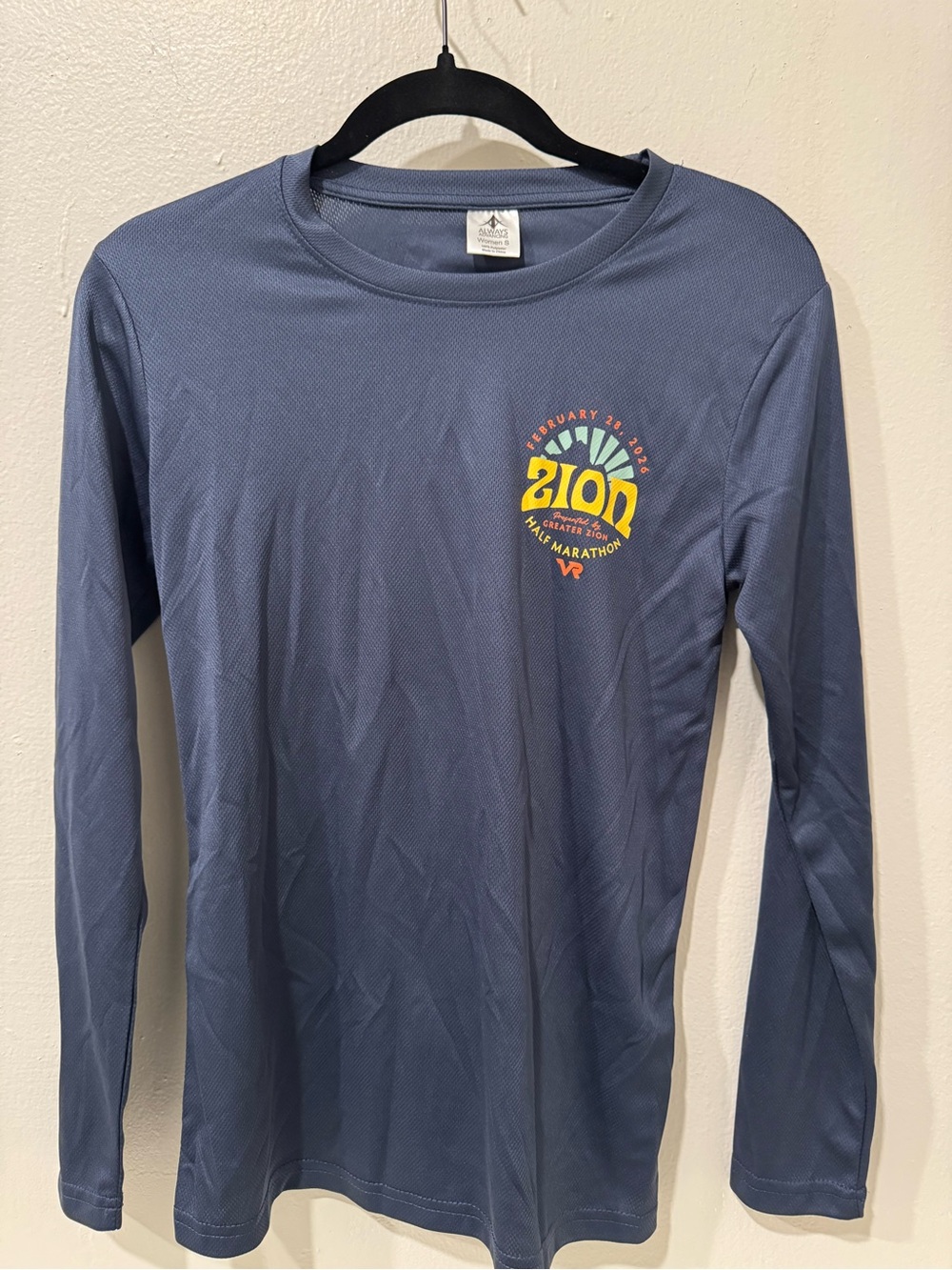 Zion Half Marathon Long Sleeve Performance Tee - Slate Blue with Yellow Logo